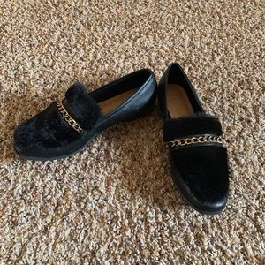 Black fuzzy loafers